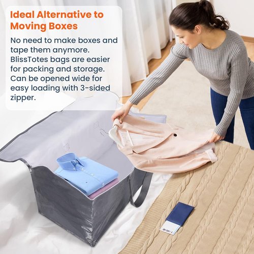 BlissTotes Large Moving Bags - Heavy Duty Storage Bags with Zippers & Handles | 93L, 6 Pack for Space Saving