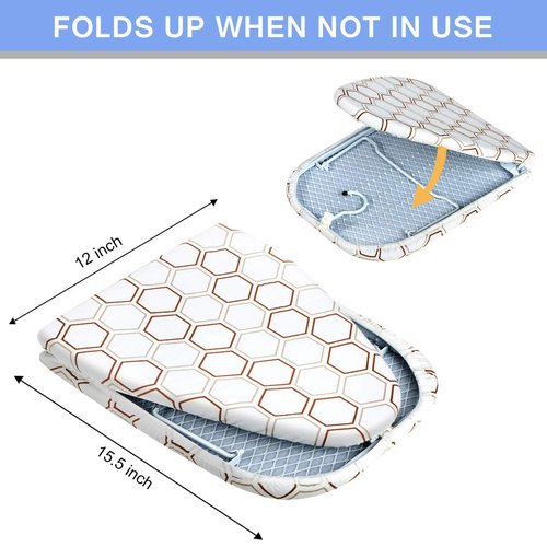 SheeChung Small Tabletop Ironing Board 30" Lx12”W Heavy Duty Ironing Board with Mesh Metal Base 100% Cotton Cover,Hook for Hanging,Portable Folding Mini Iron Board for Sewing Craft Room Dorm,Brown