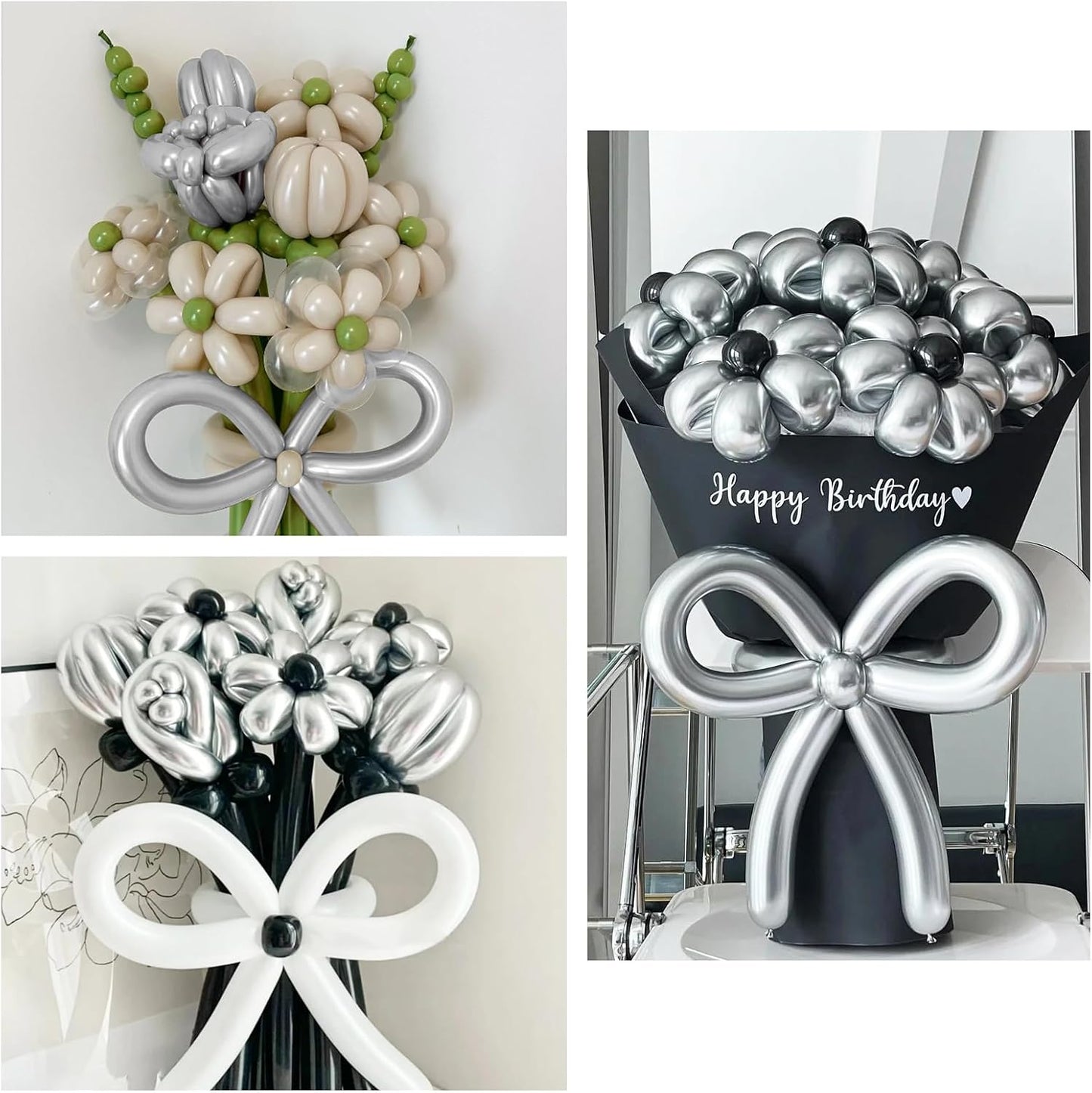Skiennix 100Pcs Metallic Silver Long Balloons - Skinny Latex Twisting Balloons for Animal Modeling & Party Decor