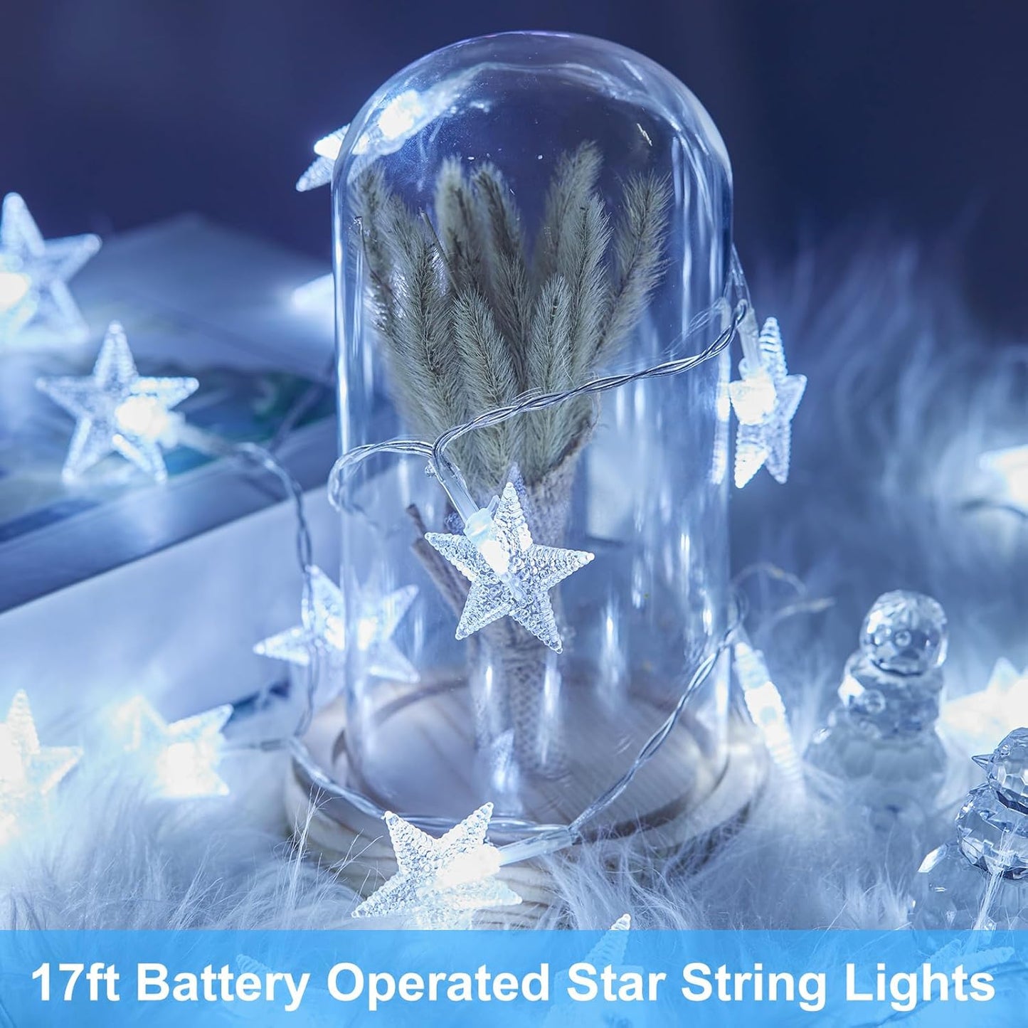 Minetom Star String Lights - 50 LED Waterproof Fairy Lights with Timer | 17 ft for Indoor & Outdoor Decor