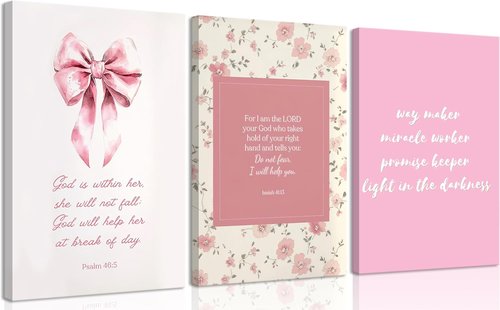 Christian Bible Verse Canvas Wall Art - 3-Piece Pink Preppy Decor for Girls' Bedroom