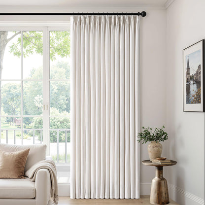 MIULEE Pinch Pleated Thick Linen Curtains - 90 Inch, 4 Panels, Semi-Sheer Light Filtering Drapes in Beige & White