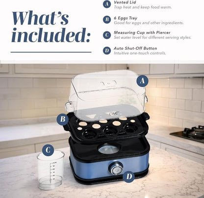COOK WITH COLOR Egg Cooker - 6-Egg Capacity for Perfect Soft, Medium, or Hard-Boiled Eggs | Rapid Cook Time, Auto Shut-Off & Boil-Dry Protection - Navy