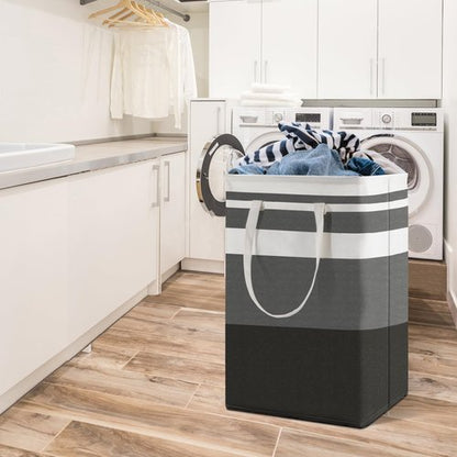 Maxsilan 80L Freestanding Laundry Basket with Extended Handle, Collapsible Waterproof Large Cotton Clothes Hamper Storage Basket, Gradient Grey