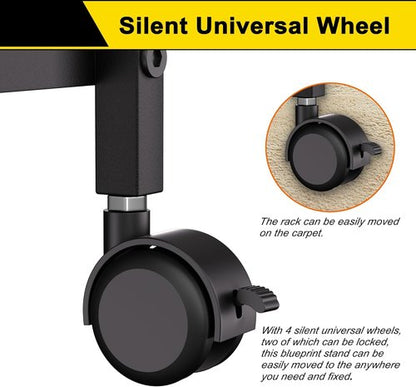 GIOTORENT Blueprint Storage Rack - Mobile Blueprint Holder with 12 Slots & Silent Wheels | Black