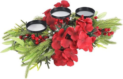 LemonRoad Christmas Table Centerpiece - 24 Inch Artificial Hydrangea Candelabrum with Candle Holders, Pine Needles & Berries