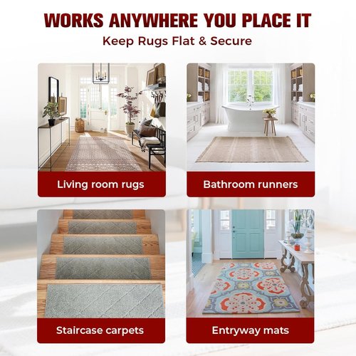 12PC Carpet Tape Double Sided, Heavy Duty Rug Tape for Hardwood Floors, Non-Slip Carpet Adhesive Tape for Area Rugs, Strong Grip