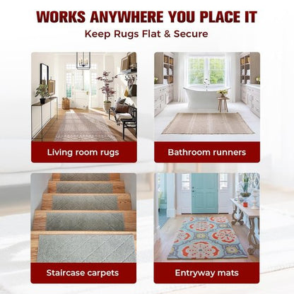 12PC Carpet Tape Double Sided, Heavy Duty Rug Tape for Hardwood Floors, Non-Slip Carpet Adhesive Tape for Area Rugs, Strong Grip