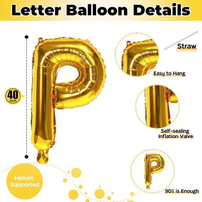 Giant P Gold Alphabet Balloon - 40 Inch Self-Inflating Mylar Foil Letter for Birthday & Graduation Decor