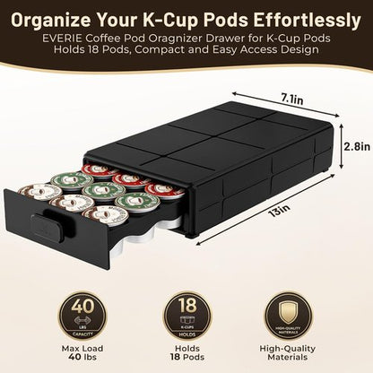 EVERIE Coffee Pod Organizer - Compact Drawer for 18 K-Cup Pods | Easy-Access Design for Small Spaces