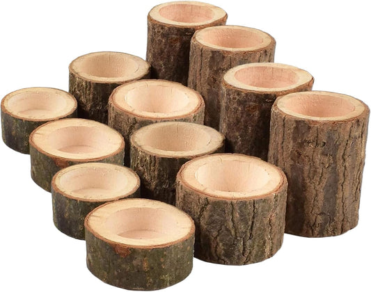 Regine Switzerland Wooden Tea Light Candle Holders - Personalized Vintage Votive Set of 12 for Rustic Centerpieces