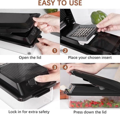 LHS Professional Vegetable Chopper - 7-in-1 Multifunctional Food Slicer & Dicer with Storage Containers | Black
