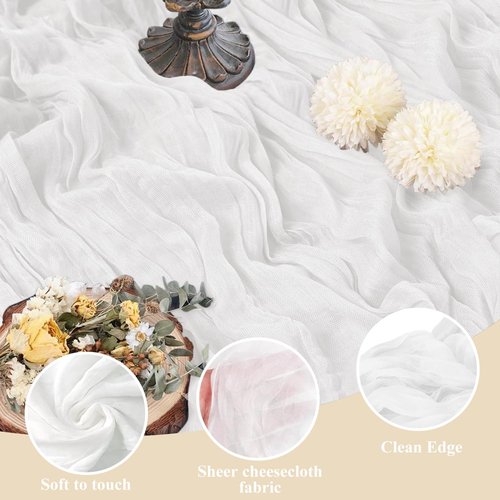 Asee'm Cheesecloth Table Runner - 120 Inches Long Ivory Boho Gauze for Weddings & Events