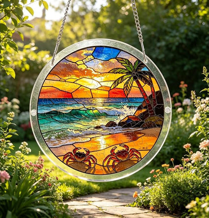 Round Acrylic Sun Catcher Puzzle 7.48 Inch with Pig Design, Style-10 - Hanging Crystal Decor