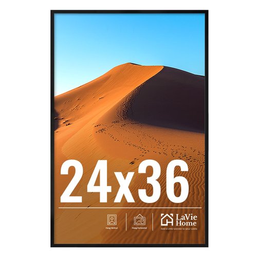 LaVie Home 24x36 Picture Frame for Wall Display, 24x36 Black Picture Frame with HD Plexiglas, 24 x 36 Poster Frame 1 Pack, Display Frame for Vertical or Horizontal, Classic Collection