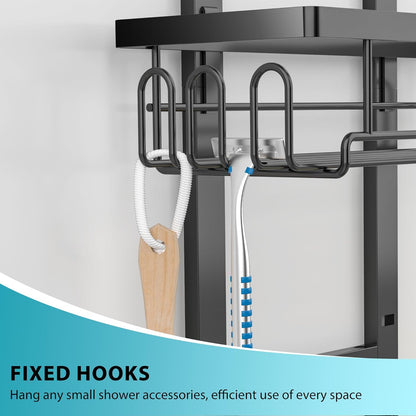 Moforoco Over The Door Shower Caddy - 3-Tier Hanging Organizer for Bathroom & Kitchen Storage - Black