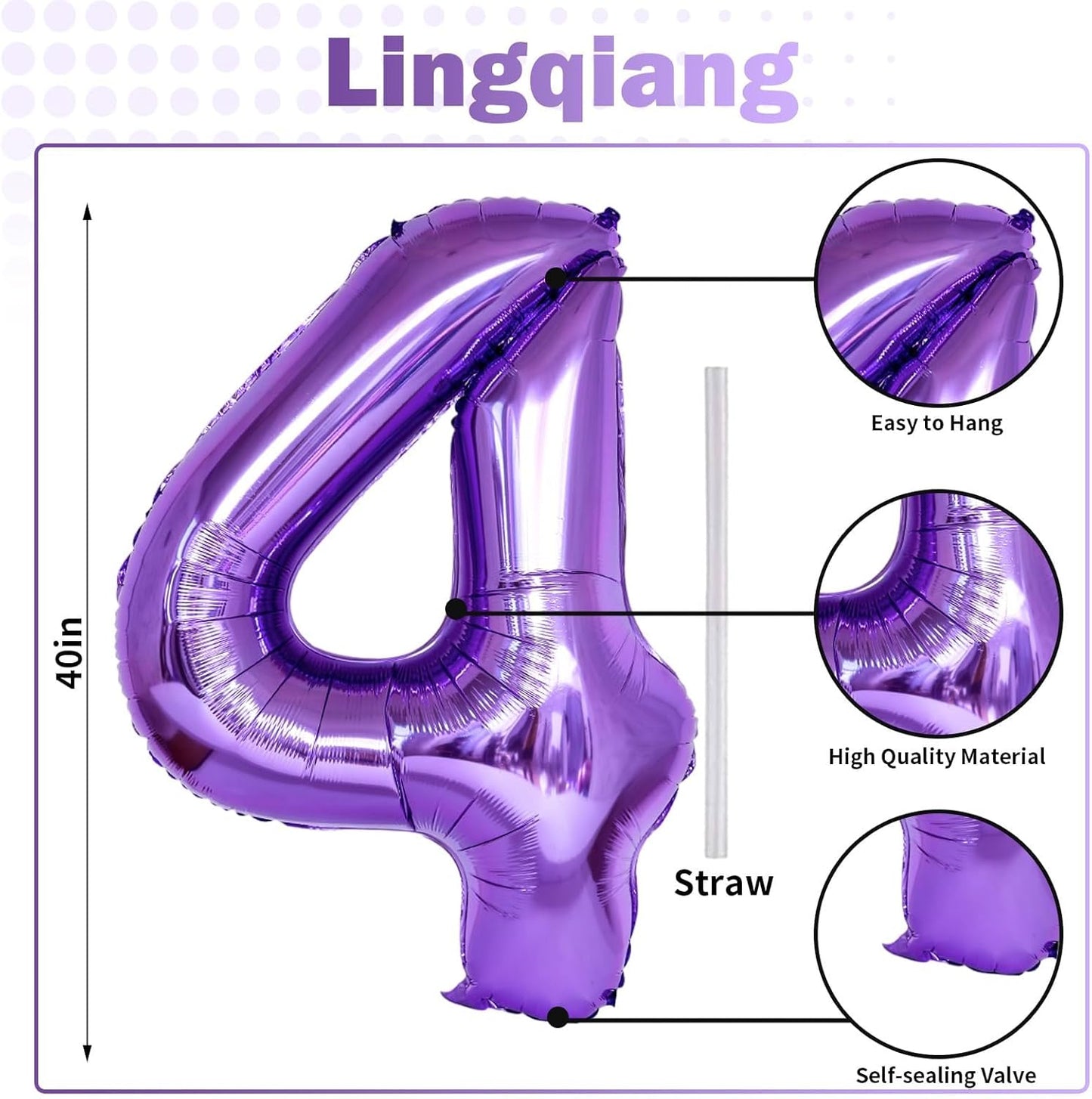 Purple Number 40 Birthday Balloons - 40 Inch Large Mylar Foil 4 & 0 Balloons for Women’s 40th Birthday Party