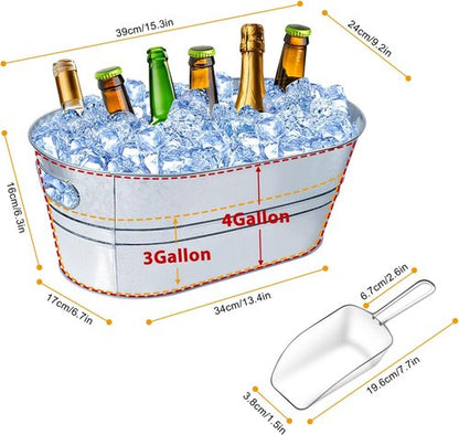 4 Gallon Ice Buckets for Parties, IKAYAS Galvanized Metal Ice Bucket Ice Tub with Scoop for Cocktail Bar Mimosa Bar Supplies, Large Champagne Bucket Beer Bucket Metal Tub (2 Pack)