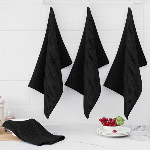 Homaxy 100% Cotton Kitchen Dish Towels - Ultra Soft, Absorbent & Quick Drying | 20 x 28 Inches, 8-Pack, Black