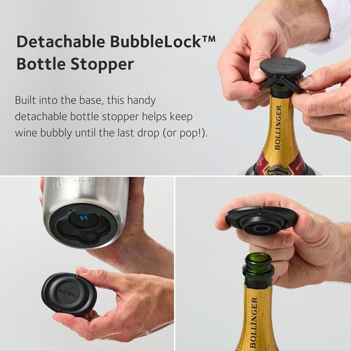 Huski Champagne Chiller | NEW | Award-Winning Iceless Design with Detachable Bottle Stopper | Keeps Wine Cold up to 6 Hours | Fits most 750ml Champagne, Prosecco & Sparkling Wine Bottles (Stainless)