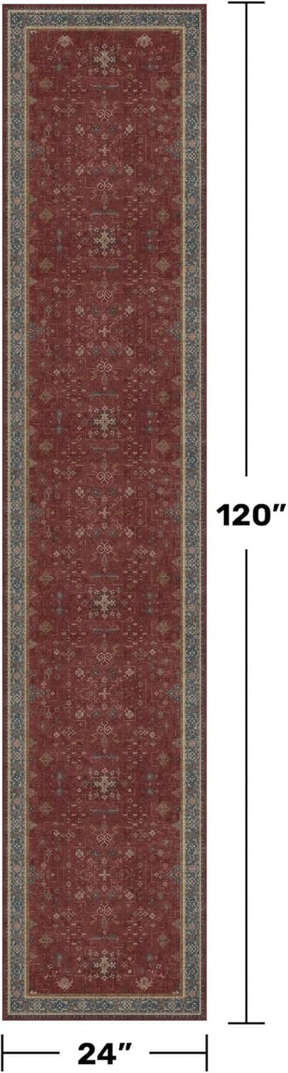Hazo Haus Non-Slip 10ft Long Hallway Runner Rug - Burgundy Washable & Waterproof 2x10 Kitchen Mat | Oriental Turkish Design