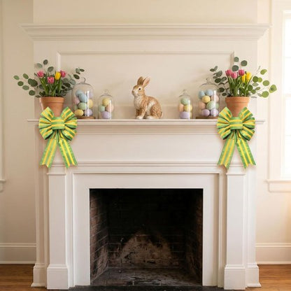Hying Easter Wreath Bows - 2-Piece Yellow Green Stripes Burlap Decor for Front Door Celebrations