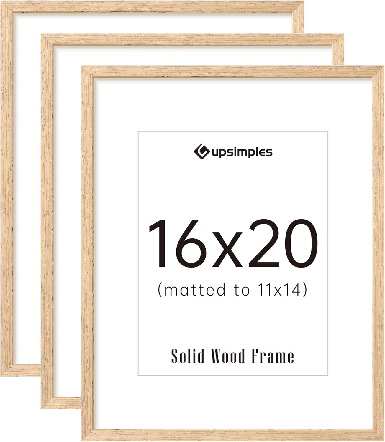 Upsimples 16x20 Picture Frames - Set of 3 Natural Solid Wood for Vertical/Horizontal Display