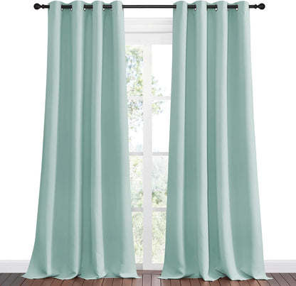 NICETOWN Aqua Blue Blackout Curtains - Sound Reducing & Energy Efficient | 55" x 108", 2 Panels for Modern Rooms
