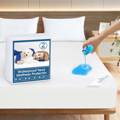 Skiennix Crib Mattress Protector - Waterproof Fitted Pad Cover | Soft Terry, Breathable, 2-Pack