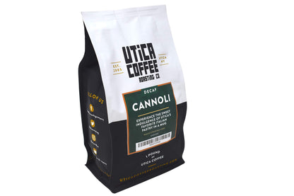 Utica Coffee Roasting Co. Decaf Cannoli | Specialty Flavored Medium Roast Ground Coffee | 16 Oz Reclosable Bag