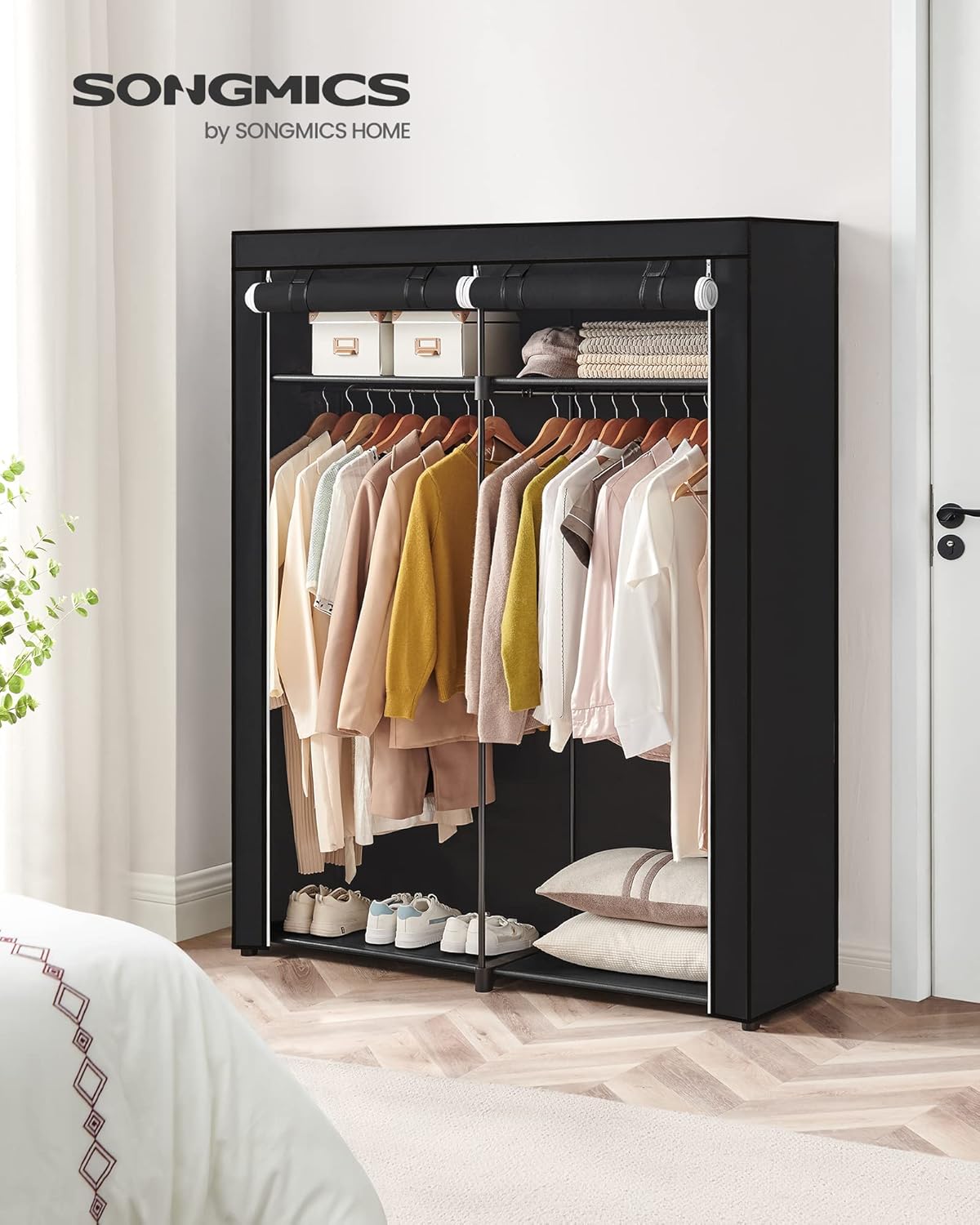 SONGMICS Portable Closet Wardrobe - Clothes Storage Organizer with Non-Woven Fabric Cover | 55.1" x 16.9" x 68.5", Black