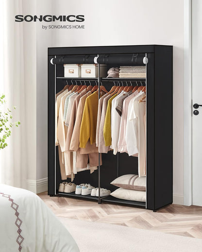 SONGMICS Portable Closet Wardrobe - Clothes Storage Organizer with Non-Woven Fabric Cover | 55.1" x 16.9" x 68.5", Black