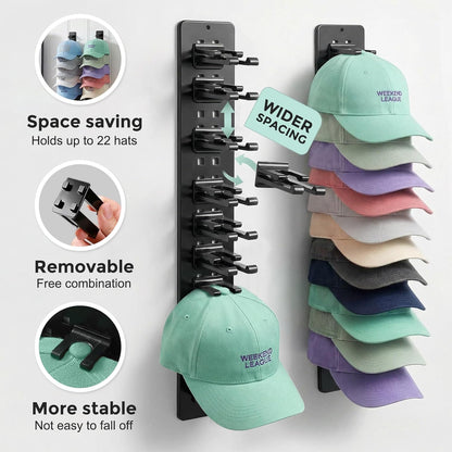 Skiennix Hat Organizer - 2 Pack Detachable DIY Rack for Up to 22 Baseball Caps - Black