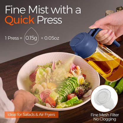 YARRAMATE Glass Olive Oil Sprayer - 16oz Premium Food Grade Dispenser for Cooking & BBQ (Navy)