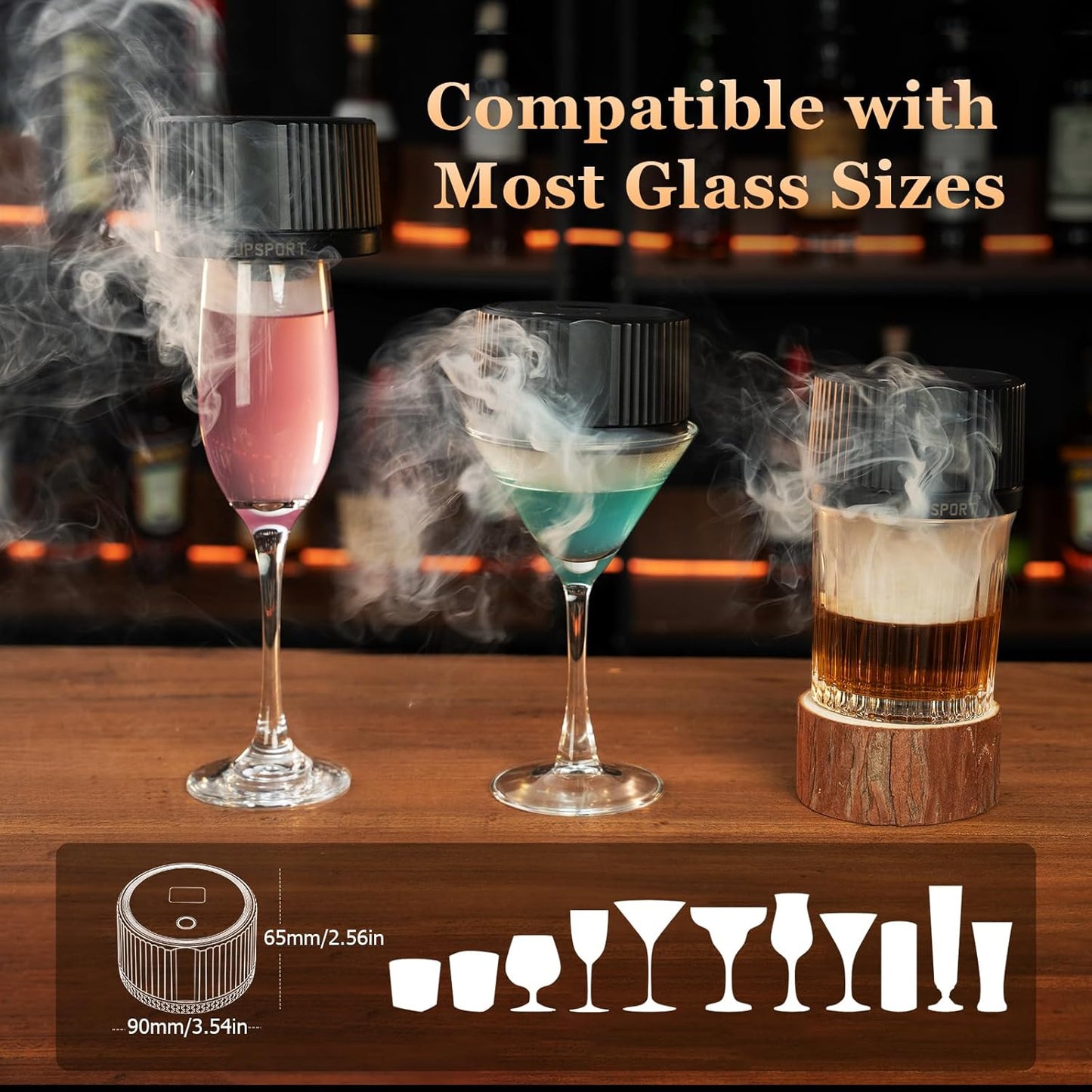 Old Fashioned | Automatic Electric Whiskey Smoker Kit - Rechargeable Infuser with 4 Light Modes & 6 Wood Chips