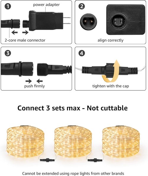 LE 33ft LED Rope Lights - 240 Warm White LEDs | Waterproof Outdoor String Lights for Patio & Deck