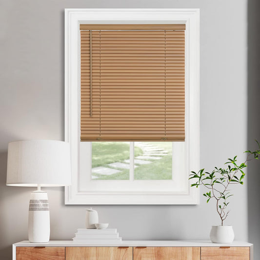 Achim Home Decor Cordless Mini Blinds - Light Filtering Woodtone - 24" W x 72" L, 1" Slats