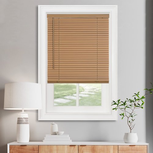 Cordless Light Filtering Mini Blind - 29 Inch Width, 72 Inch Length, 1" Slat Size - Woodtone - Cordless GII Morningstar Horizontal Windows Blinds for Interior by Achim Home Decor