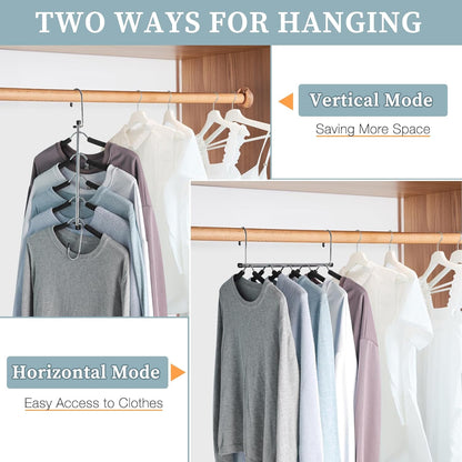 Skiennix Space-Saving Shirt Organizer Hangers - Non-Slip Foam Padded Closet Storage | 2 Pack, Black