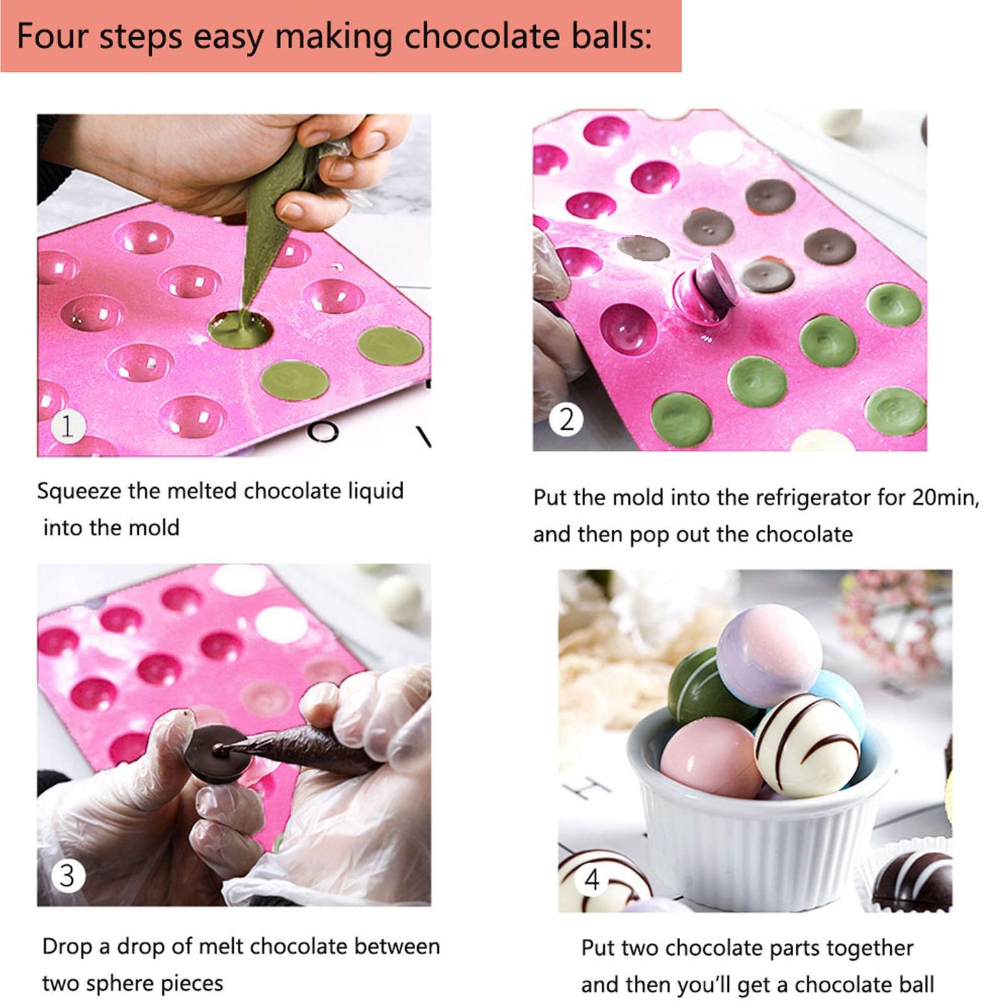 5Pack Sphere Silicone Molds,Ausplua Silicon Dome mold semi sphere Baking Mould for Making Candy, Chocolate,Cake,Mousse,Jelly,Variety Sizes(pink)