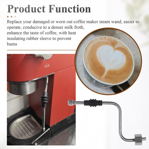 Stainless Steel Steam Wand Upgrade with One Hole Tip Nuzzle, Heat Insulating Rubber Sleeve, Coffee Steam Pipe, Fit for Rancilio Silvia V1/V2, Gaggia Classic, Delonghi Stilosa Espresso Machine