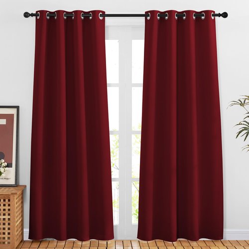 NICETOWN Blackout Doorway Curtains 80 inches Long 2 Panels Set, Grommet Thermal Window Treatments Light & Sound Blocking Drapes for Living Room, Burgundy Red, W46 x L80
