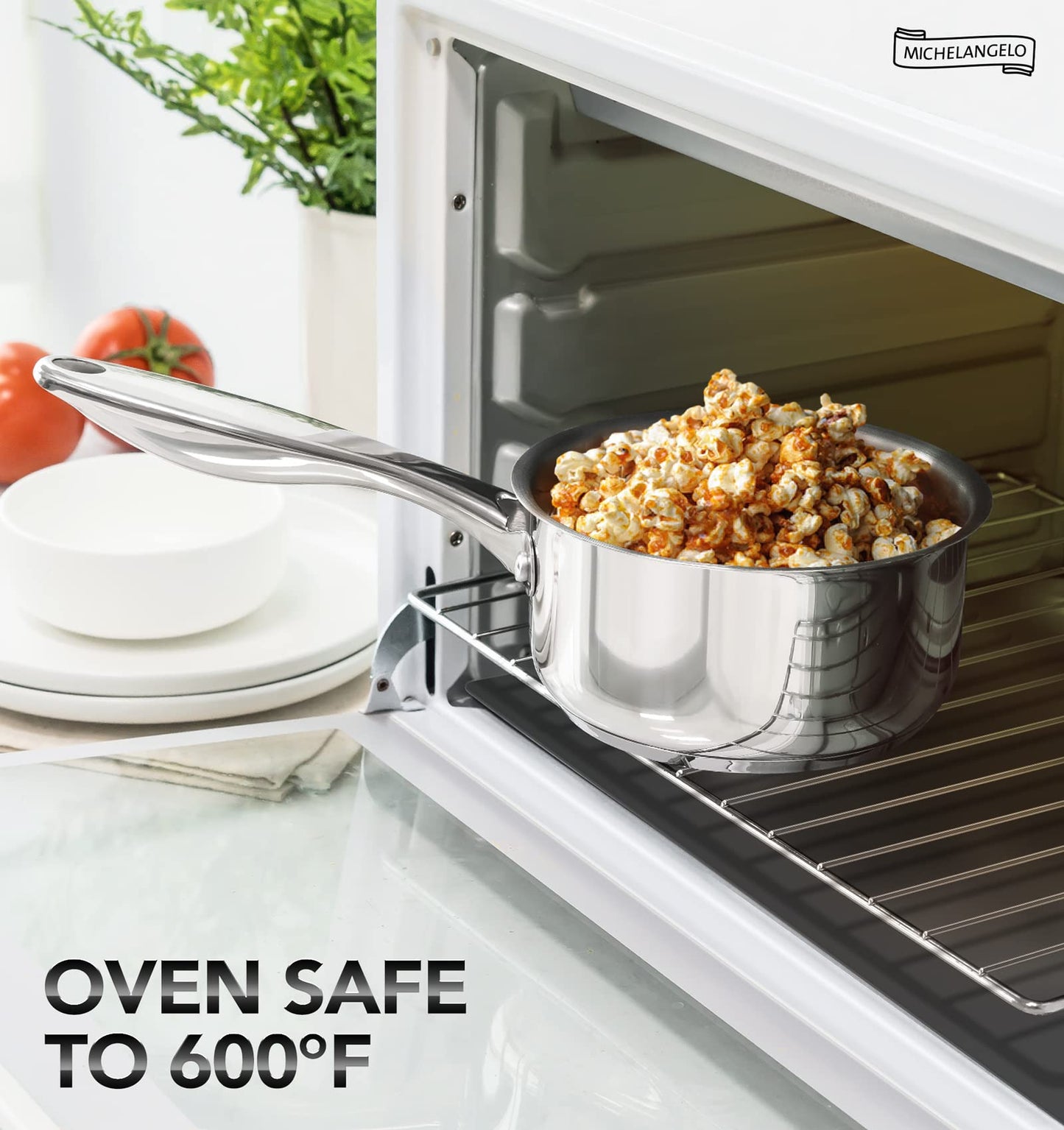 MICHELANGELO Stainless Steel Saucepan Set, 1QT & 3QT Saucepans with Lids, Nonstick Sauce Pan with Lid, Stainless Steel Pot Set 4 Pieces, Dishwasher Safe, Induction Compatible