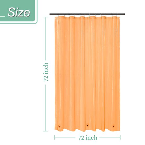 Mrs Awesome Clear Orange Shower Curtain Liner with 3 Magnets, 72x72 Premium Flexible Sturdy Plastic Shower Curtain for Bathroom Lightweight & Waterproof, Clear Orange