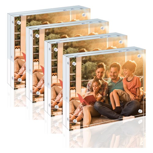 Egofine 8x10 Acrylic Frames 4 Pack, 20mm Thicker Frameless Clear Picture Frames, Double Sided Magnetic Picture Frames, Free Standing Desktop Display