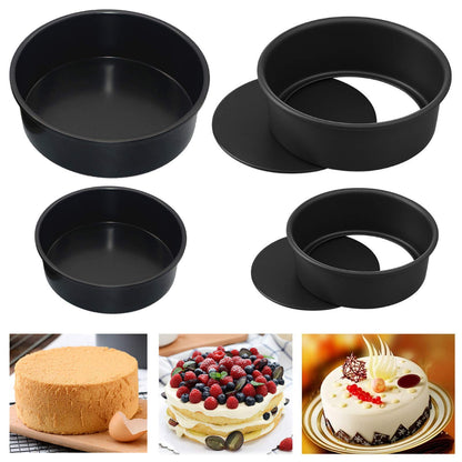 HMIN Round Cake Pan, Removable Bottom Cheesecake Pans, 4 Inch and 6 Inch Carbon Steel Non-Stick Cake Pan Set of 4 (4 and 6 Inch), Black