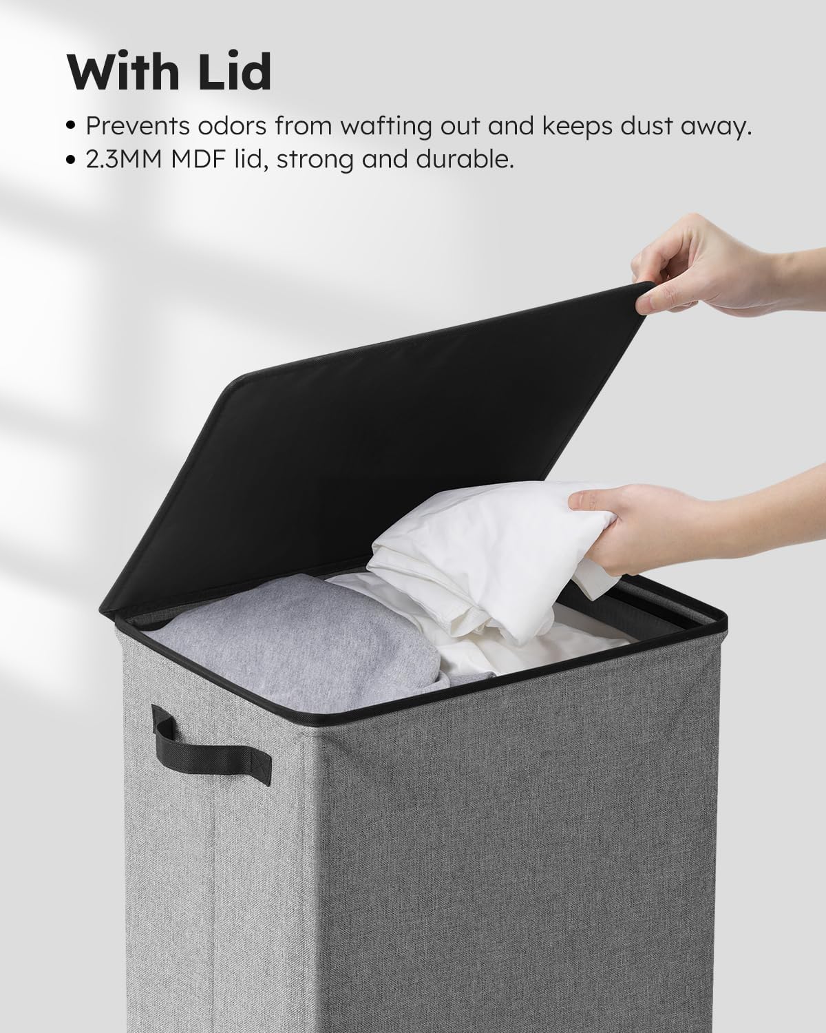 SOLEDI Laundry Hamper - 90L Large Collapsible Basket with Lid & Removable Bag - Grey