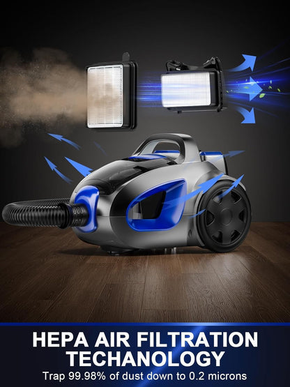 Regine Switzerland Canister Vacuum Cleaner - 40Kpa 1600W Cyclone Power, Lightweight & Bagless for Home | 3.7QT Dust Cup, Blue