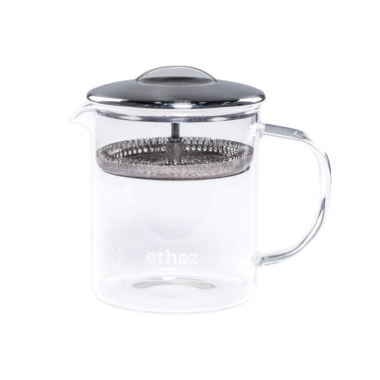 Ethoz Tea Brewer 12 fl.oz. / 350 ml Glass Tea Strainer by Planetary Design, Easy Brewing, Perfect At Home Tea Steeping