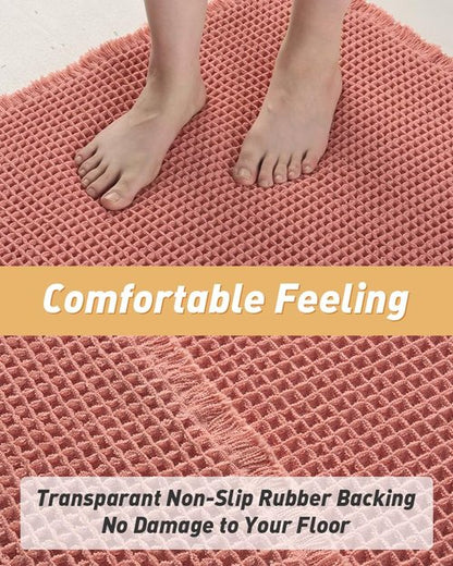 AMOAMI Upgraded Waffle Runner Rug Super Absorbent Non Slip Bath Mats for Bathroom Machine Washable Bathroom Runner Rug with Tassels, Ideal for Hallway Bedroom Laundry Room, Coral, 2'x 4'(24" x 48")